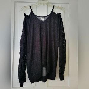 Black shirt with lace sleeves